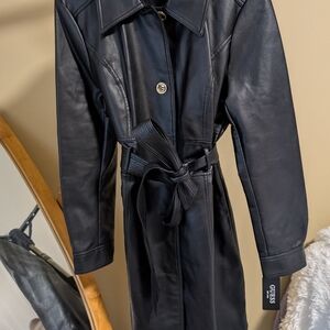 GUESS Black Faux Leather Women's Coat